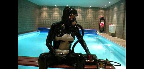 Watch Gas mask breathplay by the pool Sex Video